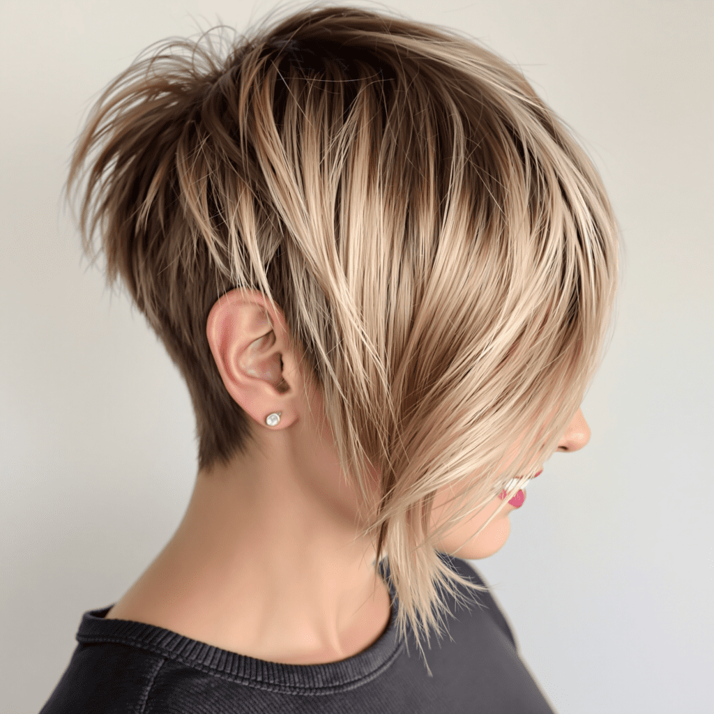 Textured Blonde Pixie With Dark Roots — Undercut Pixie