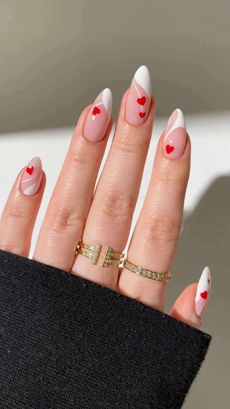 Nude Almond Abstract Lines and Hearts Nude Almond Abstract Lines and Hearts — Mom Nails