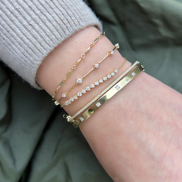 Diamond Station Bracelet with Stacked Gold Bands — Gold Jewelry Stack