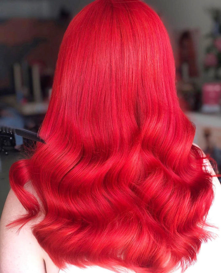 Mid-Back Vivid Red Loose Waves — Fire Red Hair