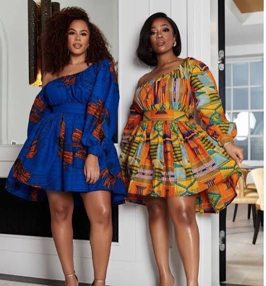 One-Shoulder Blue and Orange Print Dress One-Shoulder Blue and Orange Print Dress — Afrocentric Outfits