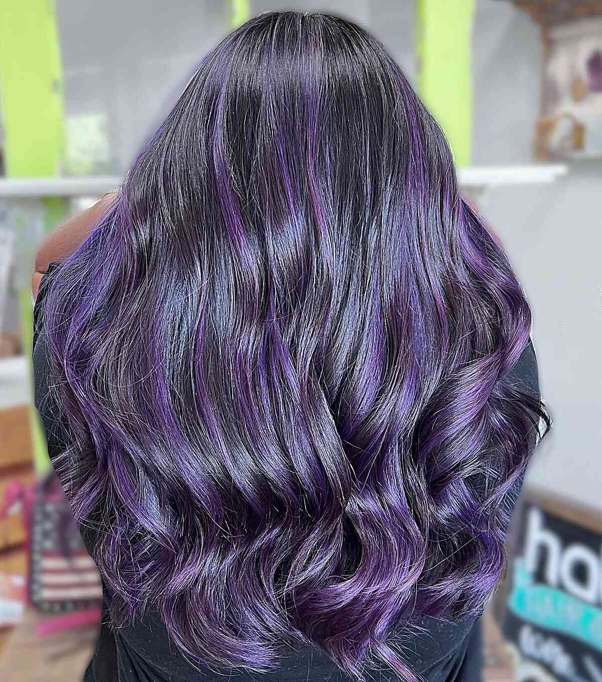 Multi-Tonal Purple Highlights and Lowlights — Purple Black Hair