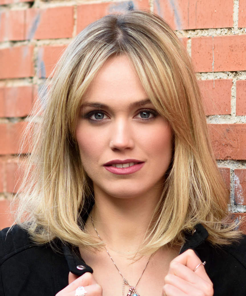 Blonde Layered Lob With Side Bangs — Hairstyles for Medium Hair