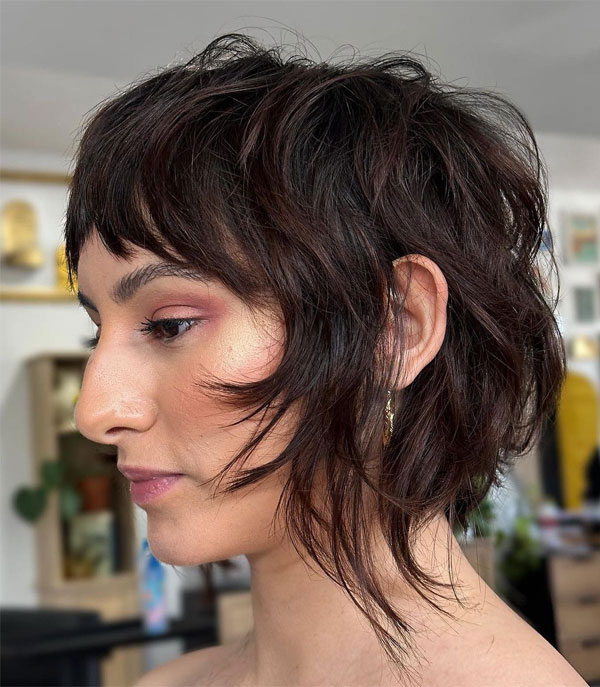 Dark Brown Shag Bob With Micro Fringe — Hairstyles for Short Hair