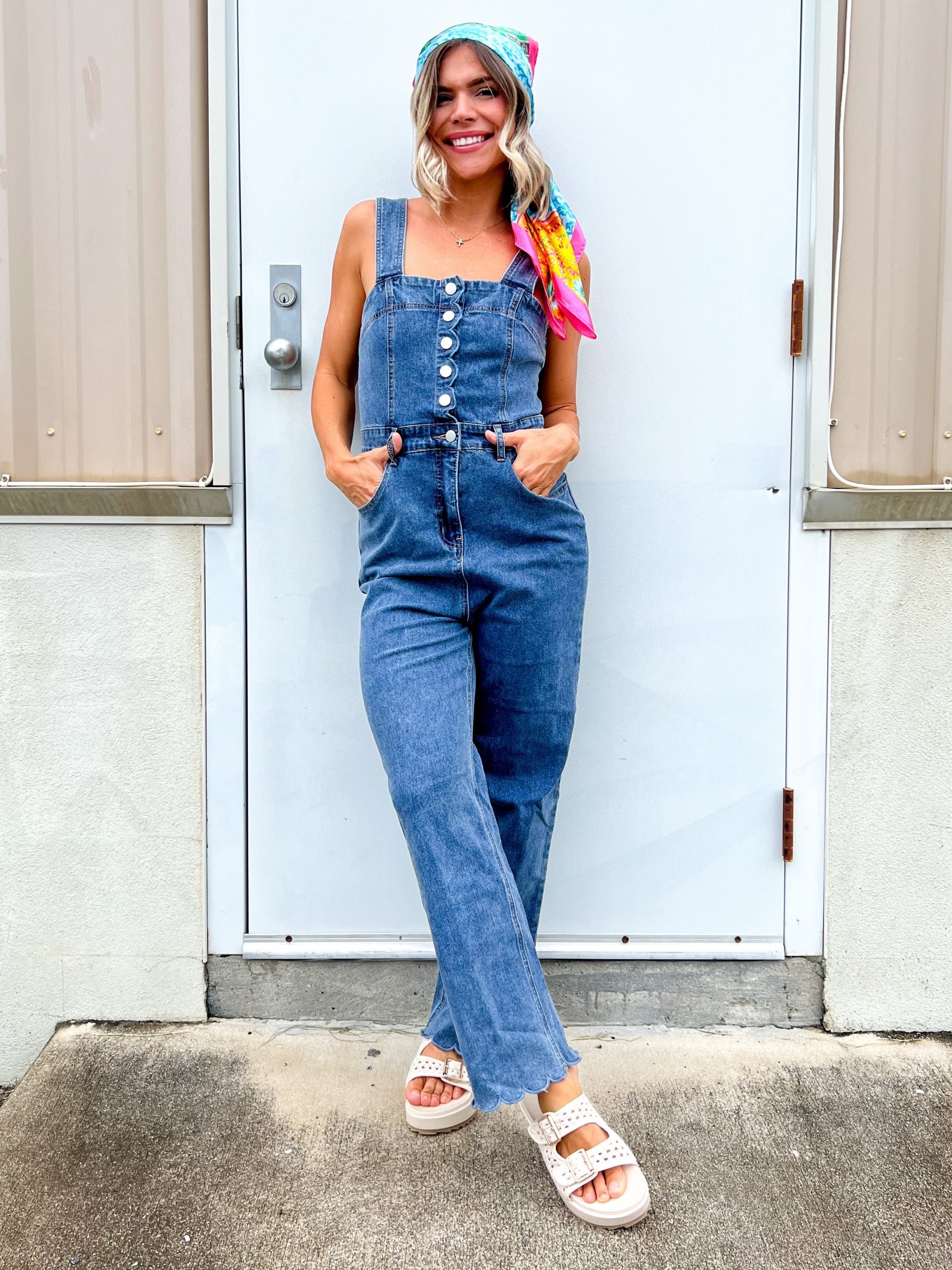 Playful Blue Denim Jumpsuit with Square Neckline Playful Blue Denim Jumpsuit with Square Neckline — Jumpsuits