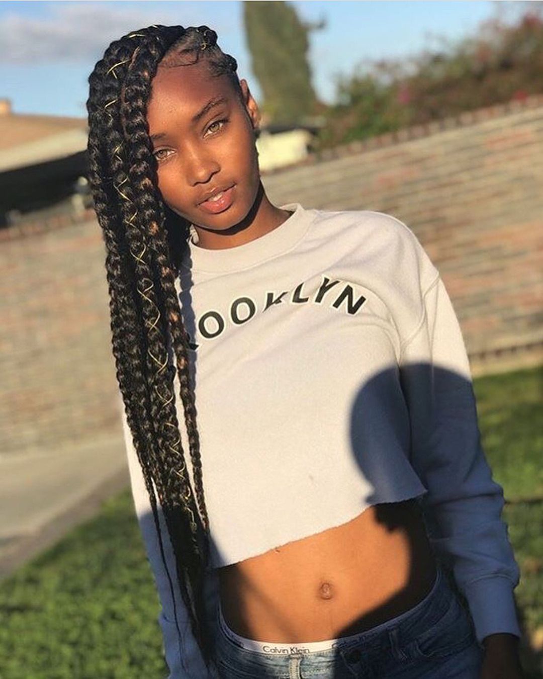 Box Braids With Gold Thread Accents — Lemonade Braids