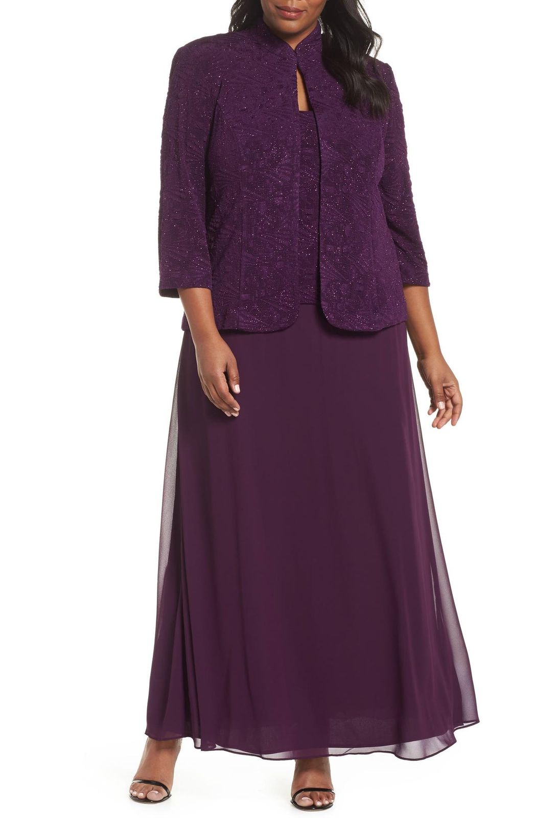 Deep Purple A-Line Dress with Embellished Jacket — Grandmother of the Bride Outfits