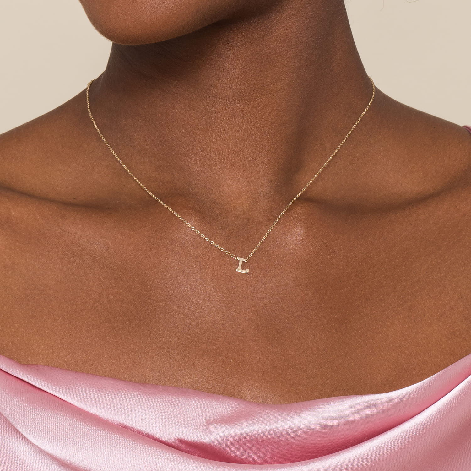 Diamond Initial 'L' Necklace on Pink Satin Diamond Initial 'L' Necklace on Pink Satin — Initial Necklaces