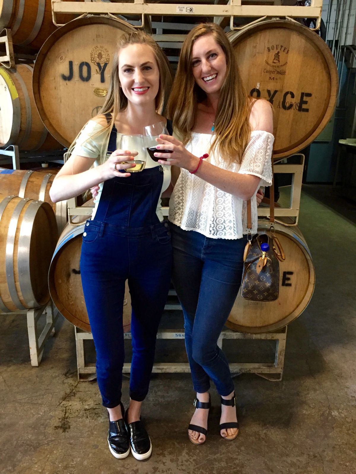 Denim Overalls and Lace Top for a Brewery Duo Denim Overalls and Lace Top for a Brewery Duo — Brewery Outfits