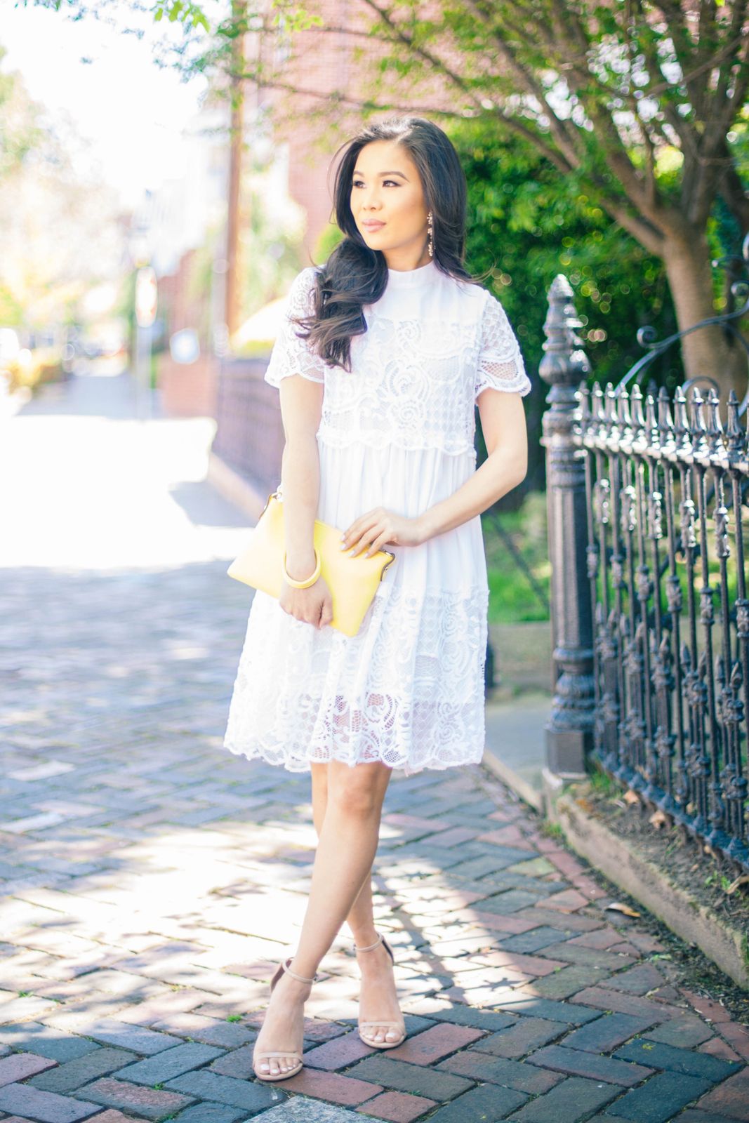 White Lace Midi Dress for Elegant Daytime Events — Hamptons Outfits