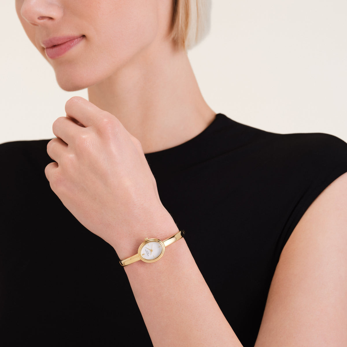 Casual Slim Gold Watch with Black Top — Gold Watches for Women