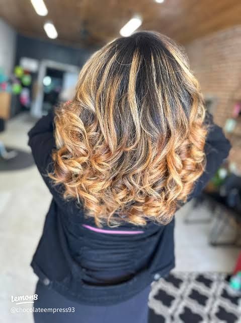 Copper Base With Blonde Balayage Visual Idea — Balayage Curly Hair