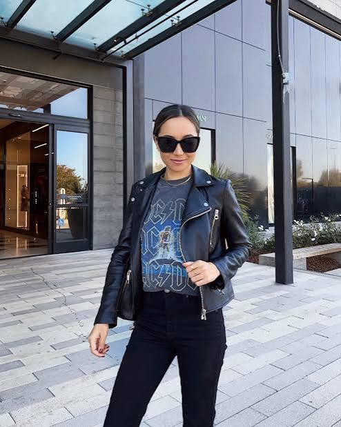 Moto Jacket and Slim Pants with Graphic Tee — Graphic Tee Outfits
