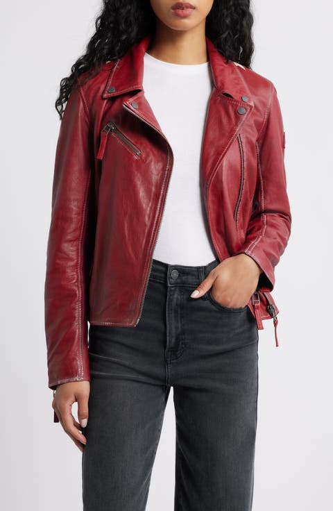 Fitted Red Leather Moto Jacket with Black Jeans Fitted Red Leather Moto Jacket with Black Jeans — Leather Jackets