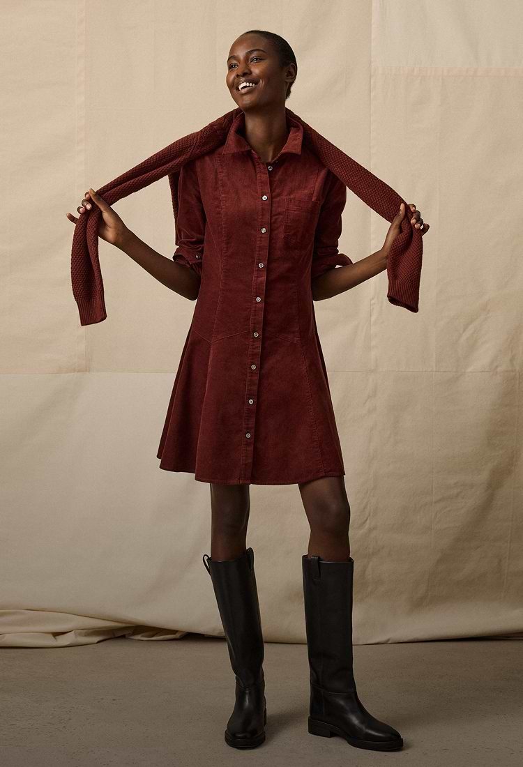Deep Red Corduroy Shirt Dress for Autumn Deep Red Corduroy Shirt Dress for Autumn — Shirt Dresses