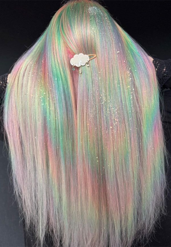 Mid-Back Visual Idea Mid-Back Visual Idea — Pastel Rainbow Hair