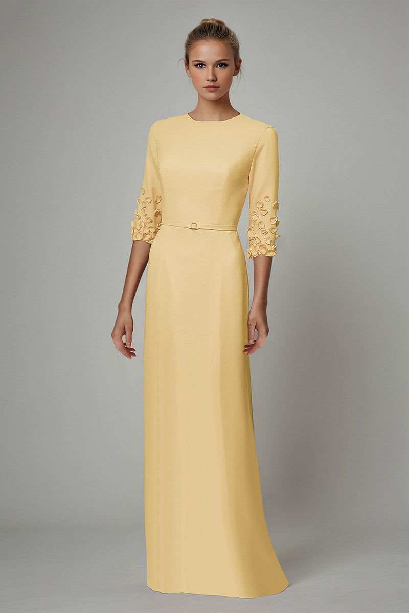 Appliqué Detail Belted Maxi Dress for Daytime Events — Modest Dresses