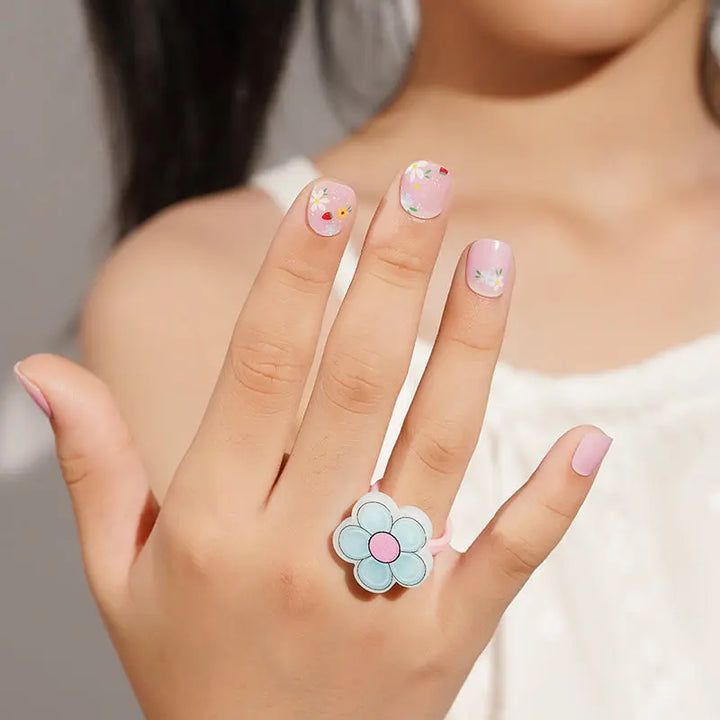 Short Oval with Delicate Floral Accents — Nails for Little Girls