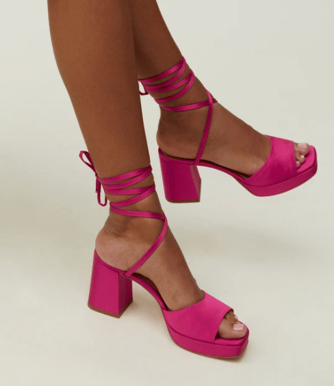 Hot Pink Satin Platform Heels with Ankle Ties for Summer — Platform Heels Outfits