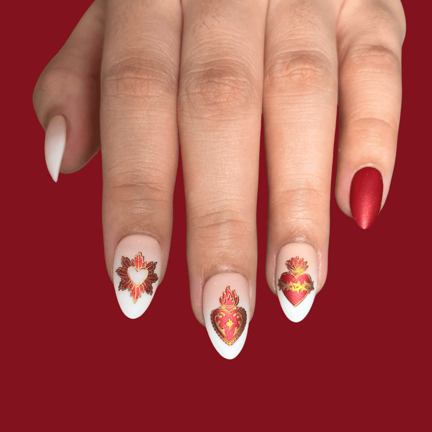 Sacred Heart and White French Almond Nails Sacred Heart and White French Almond Nails — Church Nails