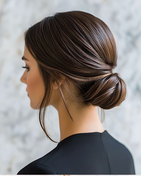 Sleek Low Bun with Wispy Strands Sleek Low Bun with Wispy Strands — Birthday Hairstyles