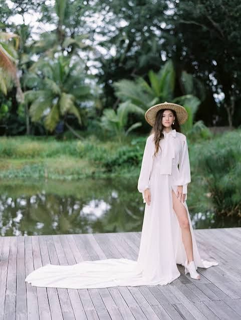 A-line Wedding Gown with Straw Hat for a Unique Ceremony — Thailand Outfits