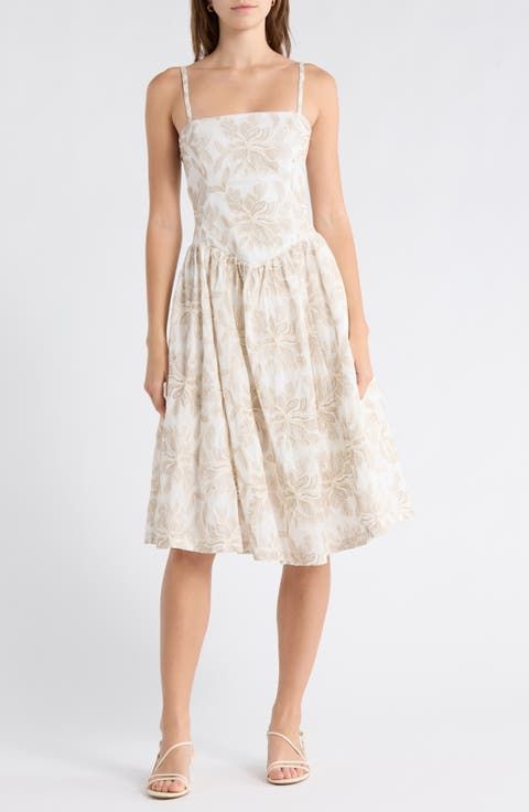 White Sleeveless Fit and Flare Dress with Floral Texture White Sleeveless Fit and Flare Dress with Floral Texture — Casual Dresses