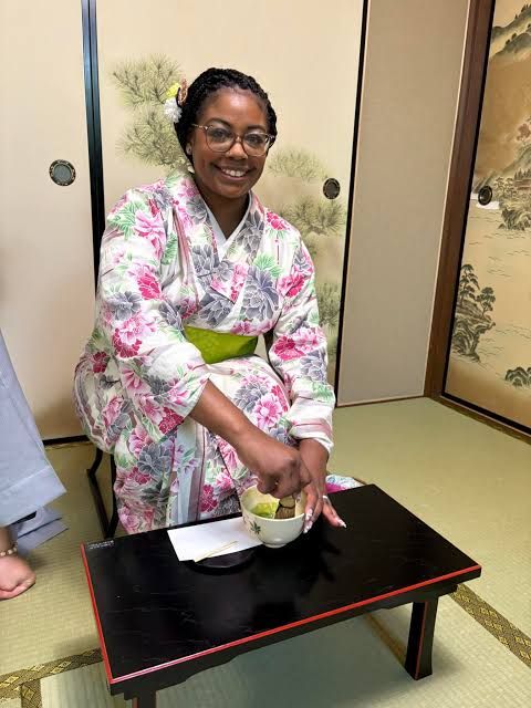 Floral Kimono and Green Obi for a Kyoto Tea Ceremony — Kyoto Outfits