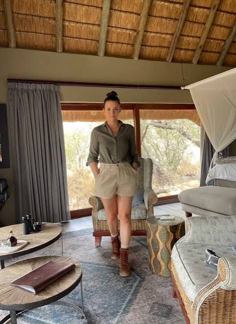 Olive Green Button-Down Shirt and Beige Shorts — Safari Outfits