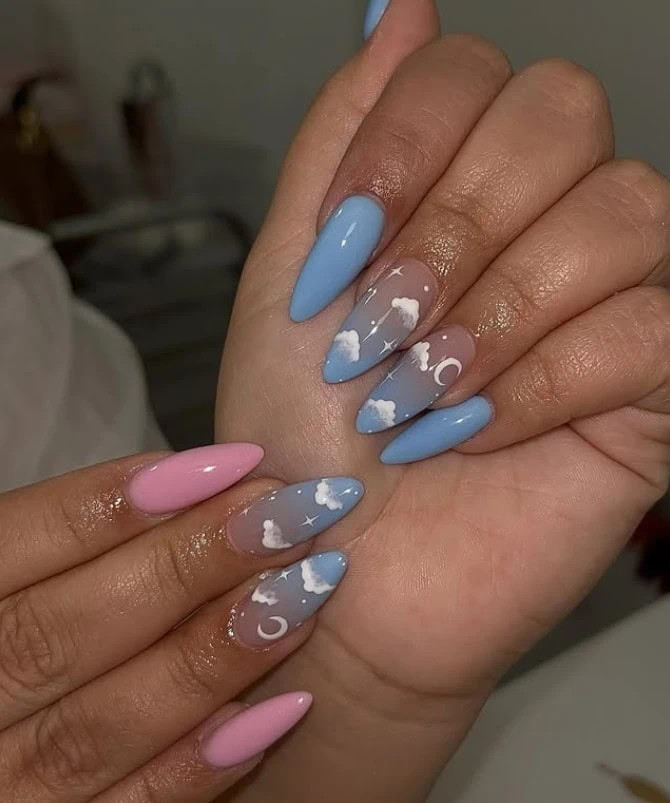 Dreamy Celestial Reveal Nails Dreamy Celestial Reveal Nails — Gender Reveal Nails