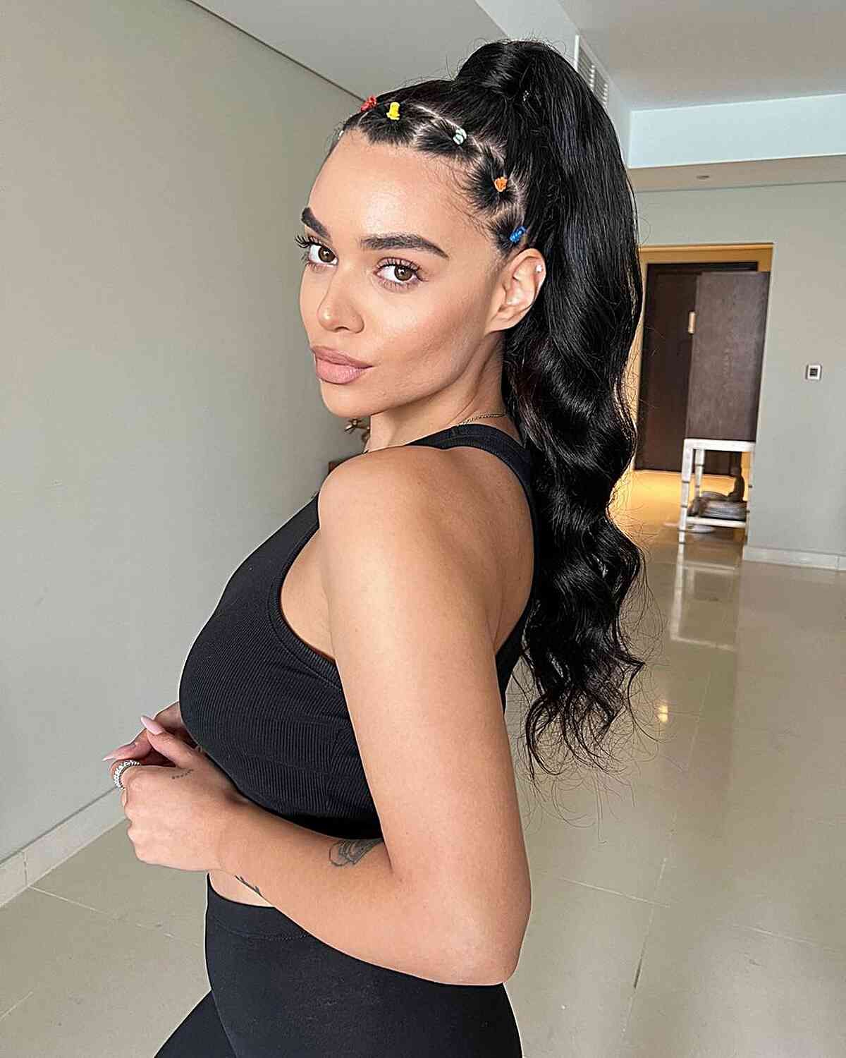 High Ponytail with Colorful Clips — Volleyball Hairstyles