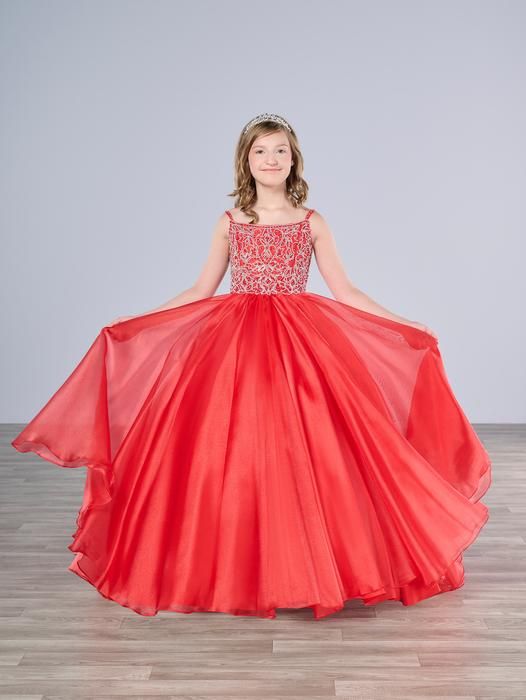 Red Ballgown with Beaded Bodice and Multi-Layered Skirt Red Ballgown with Beaded Bodice and Multi-Layered Skirt — Pageant Dresses