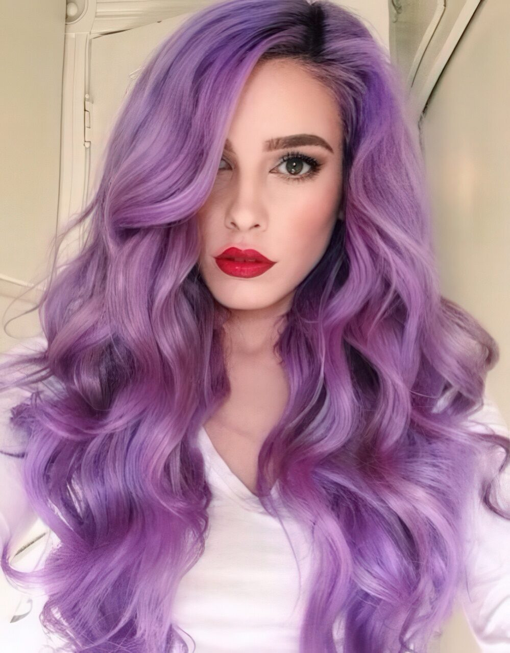 Vibrant Pastel Purple Curls with Side Bangs Vibrant Pastel Purple Curls with Side Bangs — Pastel Purple Hair