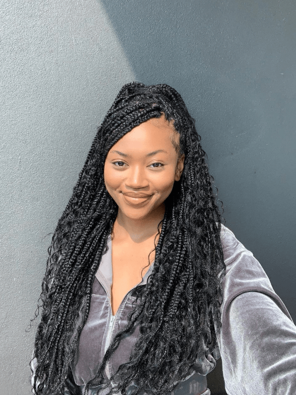 Black Curly Pigtail Braids — Braided Half Up Half Down
