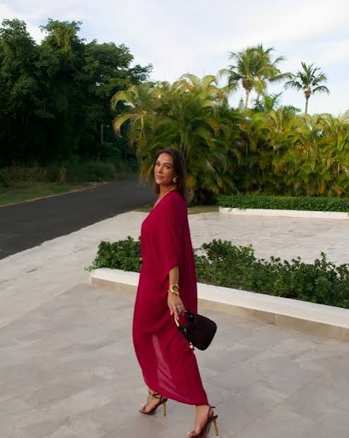 Flowing Red Kaftan for Elegant Evening Resort Wear Dominican Republic Outfits