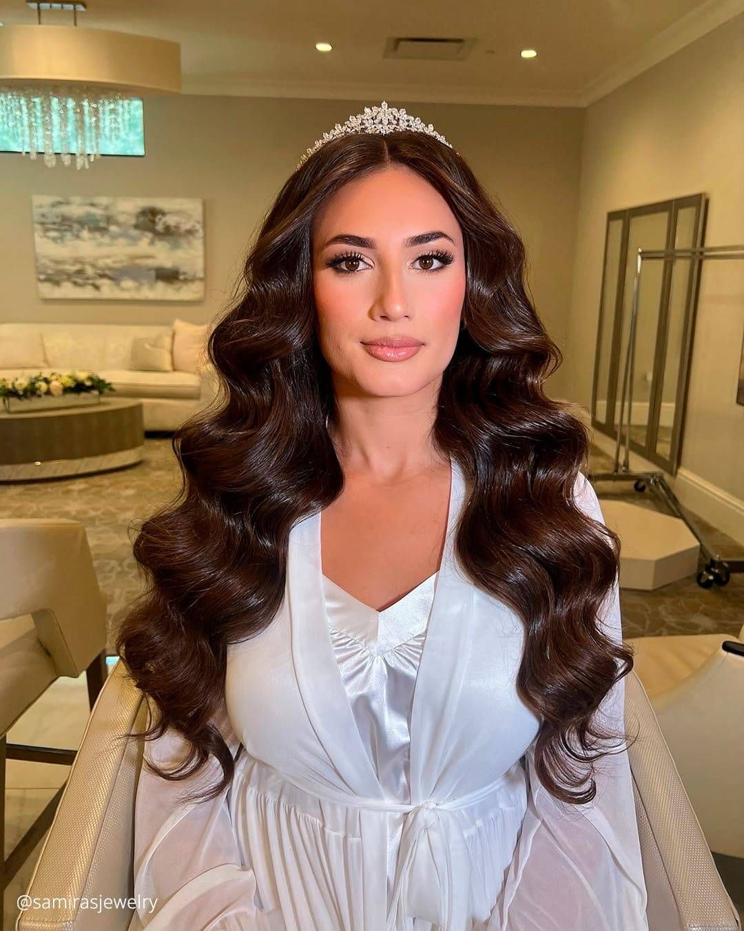 Voluminous Hollywood Waves with Tiara — Wedding Hairstyles with Tiara