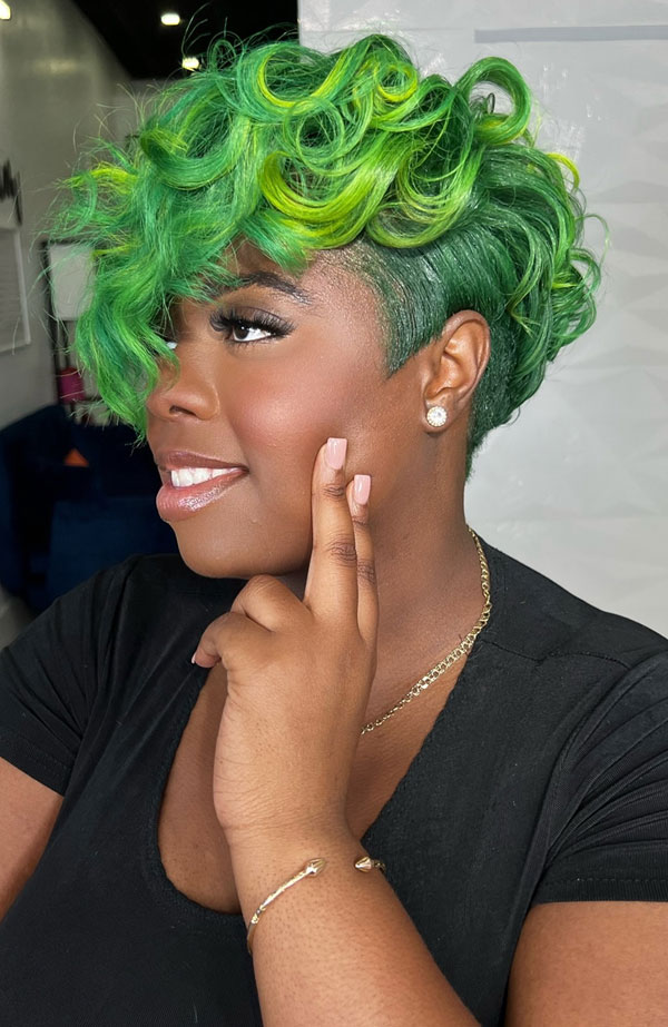 Vibrant Green Pixie With Yellow Highlights — Curly Hairstyles