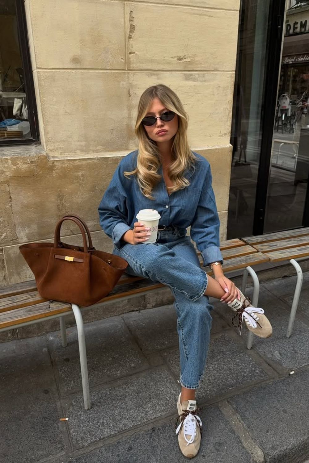 Denim-on-Denim with Patterned Lace Sneakers Denim-on-Denim with Patterned Lace Sneakers — Sneakers Outfits