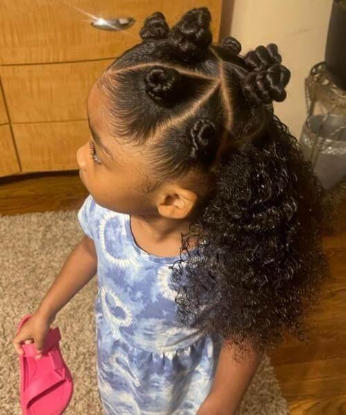 Geometric Bantu Knots With Loose Curls Geometric Bantu Knots With Loose Curls — Little Black Girl Hairstyles