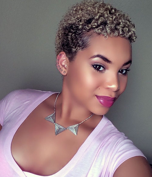 Ear Defined Blonde Curly Pixie Ear Defined Blonde Curly Pixie — Pixie Cut for Black Women