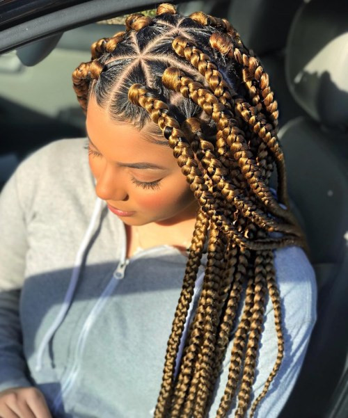 Triangle Part Braids With Blonde Tips Triangle Part Braids With Blonde Tips