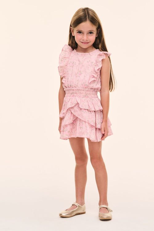 Pink Floral Tiered Dress with Ruffles Pink Floral Tiered Dress with Ruffles — Little Girl Dresses