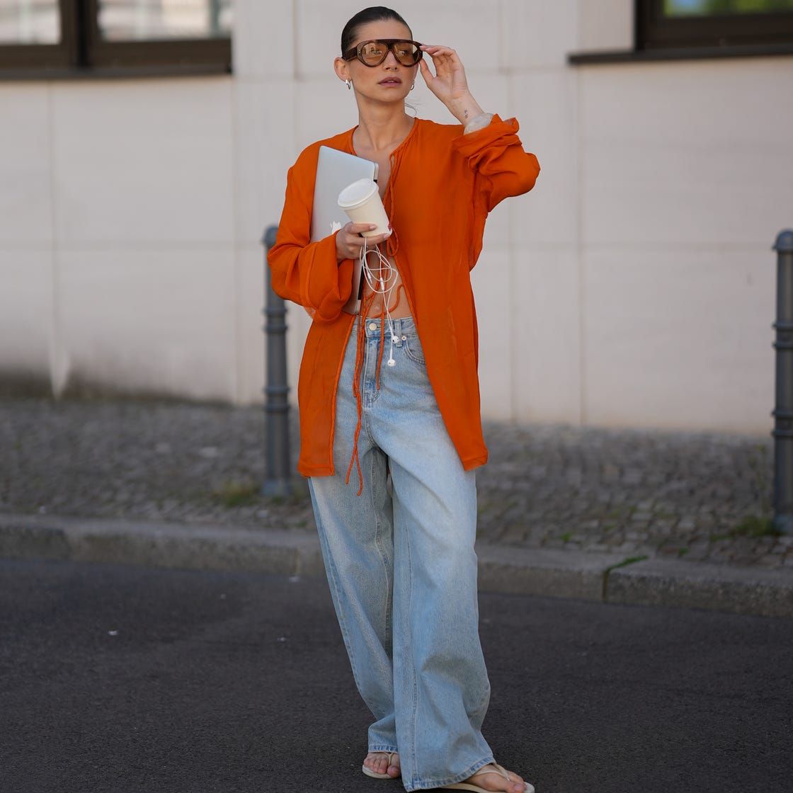Sheer Orange Shirt with Relaxed Boyfriend Jeans Sheer Orange Shirt with Relaxed Boyfriend Jeans — Boyfriend Jeans Outfits