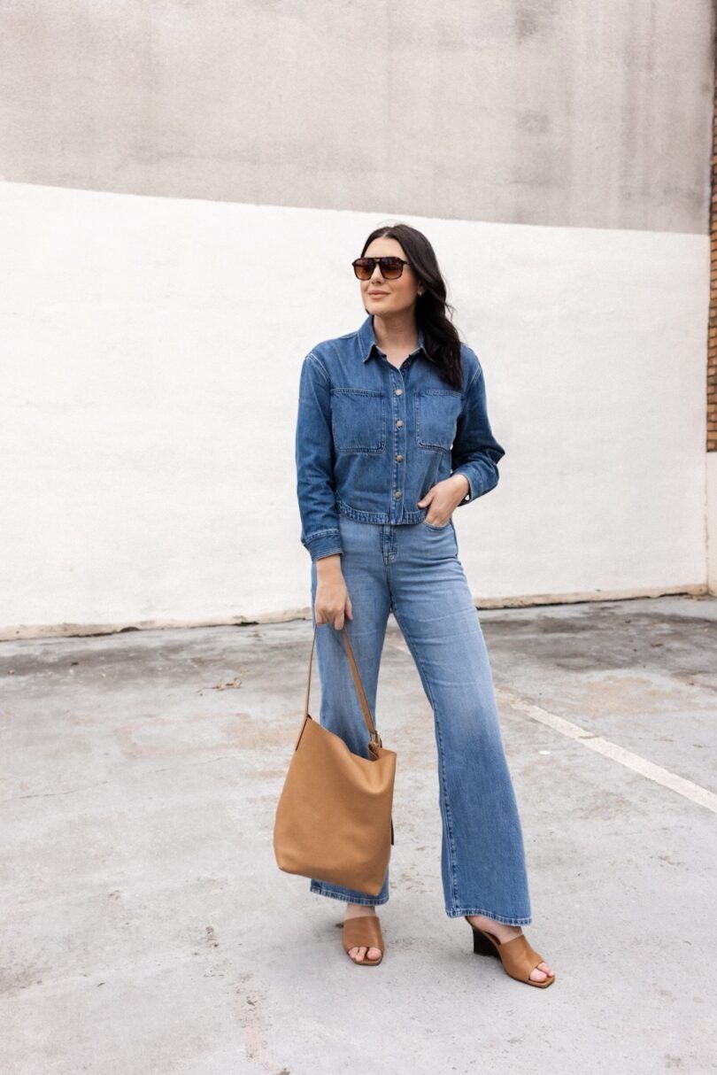 Cropped Denim Shirt with Wide-Leg Jeans Cropped Denim Shirt with Wide-Leg Jeans — Denim Shirt Outfits