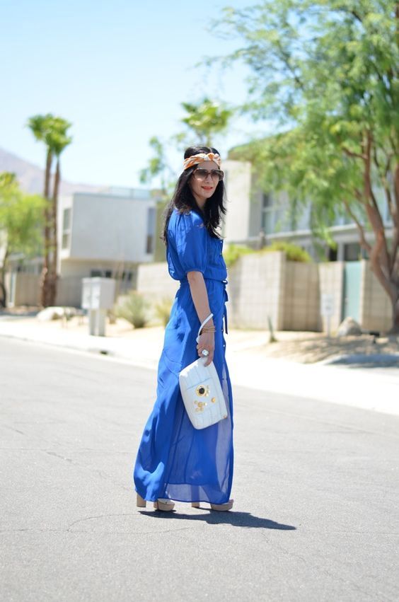 Bohemian Blue Chiffon Maxi Dress with Espadrilles Bohemian Blue Chiffon Maxi Dress with Espadrilles — Palm Springs Outfits