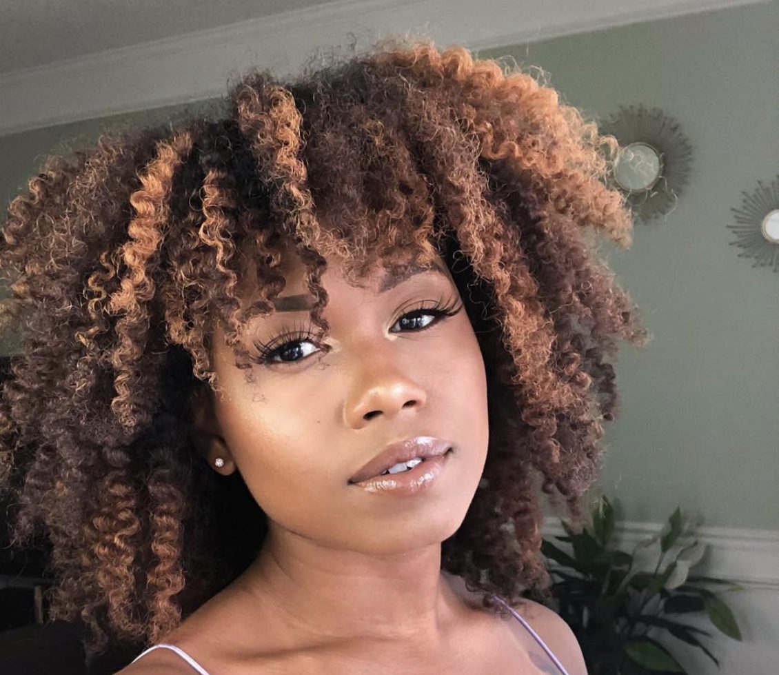 Honey Highlighted Curtain Bangs Twist Out