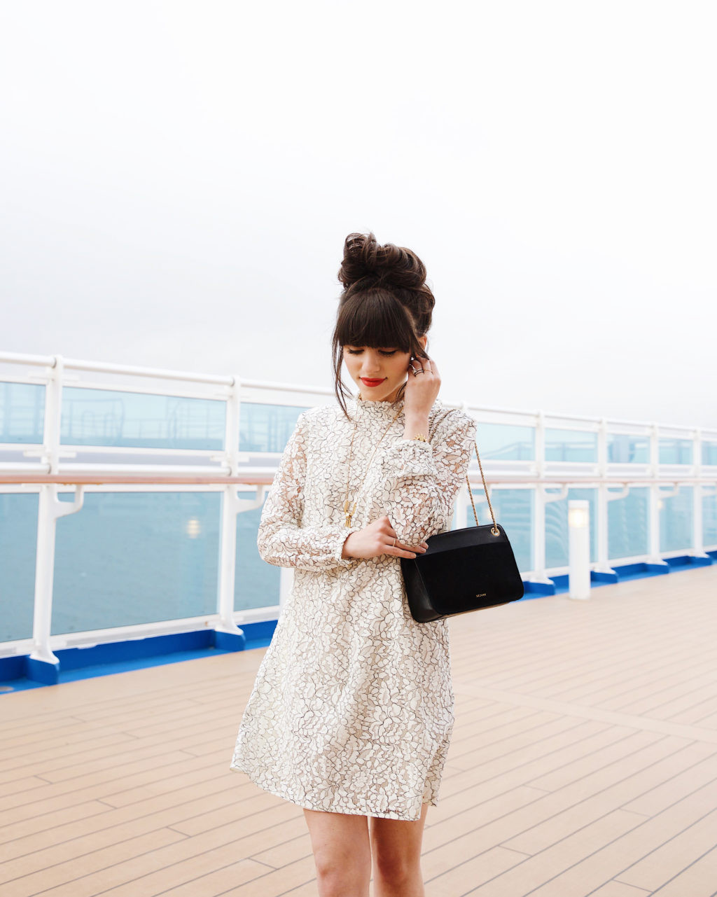 Ivory Lace Mini Dress with Gold Accents Ivory Lace Mini Dress with Gold Accents — Cruise Formal Night Outfits