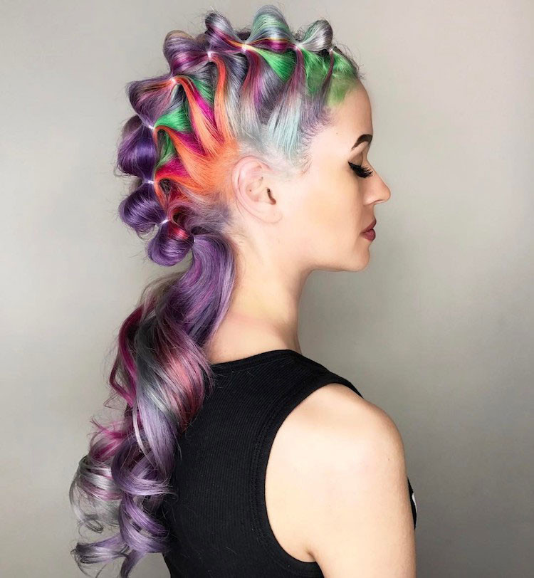 Braided Mohawk Updo With Rainbow Hues Braided Mohawk Updo With Rainbow Hues — Unicorn Hair