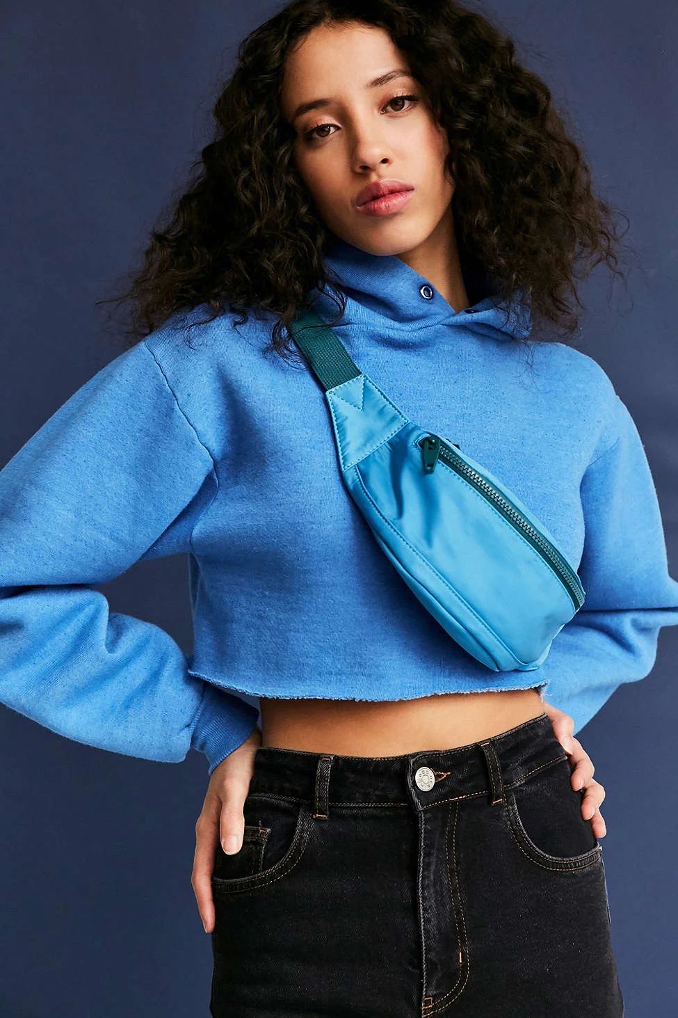 Cropped Cool: Bright Blue Fanny Pack with Hoodie Cropped Cool: Bright Blue Fanny Pack with Hoodie — Fanny Pack Outfits