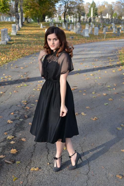 Fit-and-Flare Dress with Sheer Overlay and Grey Heels Fit-and-Flare Dress with Sheer Overlay and Grey Heels — Funeral Outfits